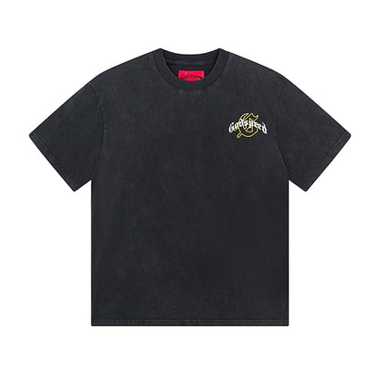 T-shirt noir délavé style vintage pour homme (impression artisanale) 1091