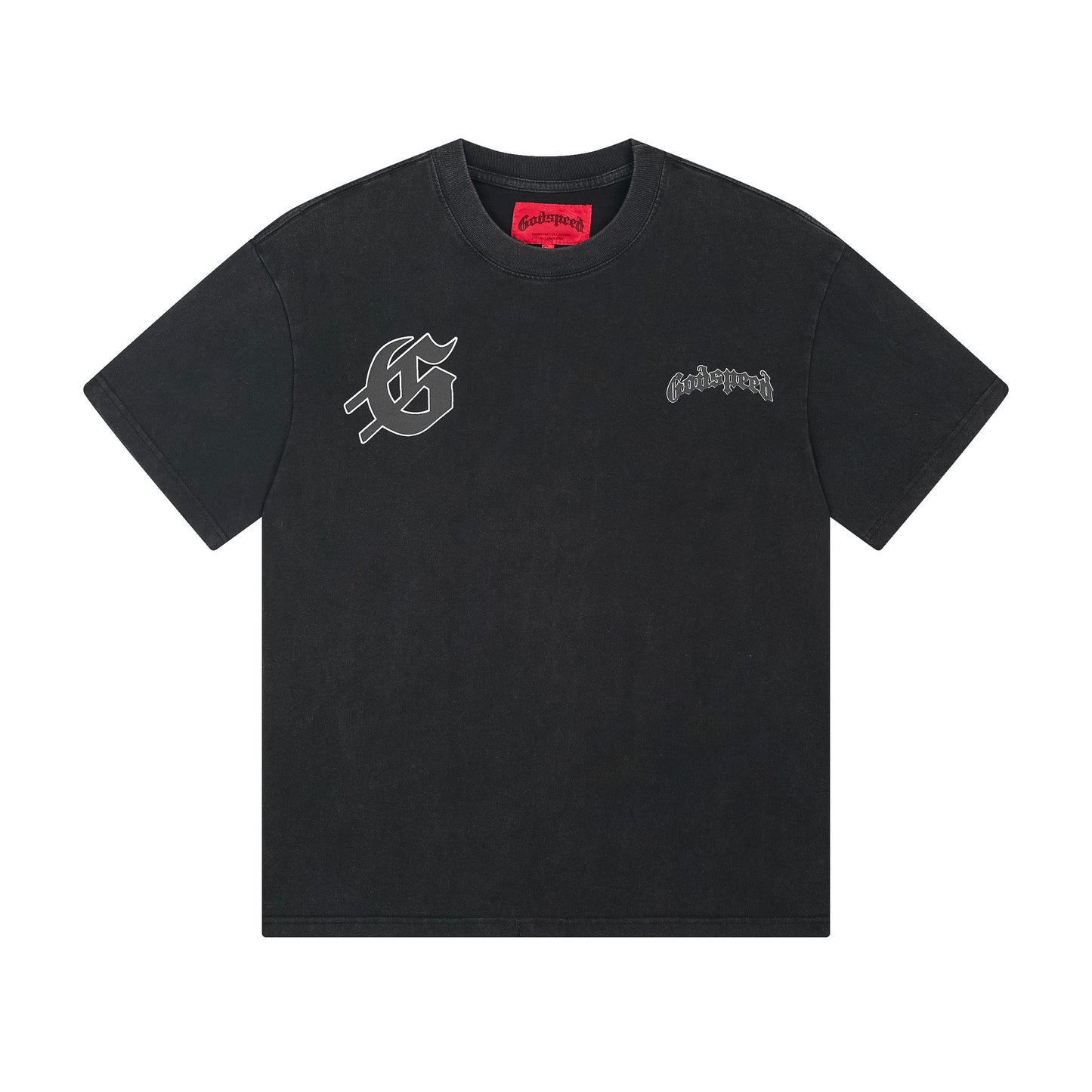 T-shirt noir délavé style vintage pour homme (impression artisanale) 1092