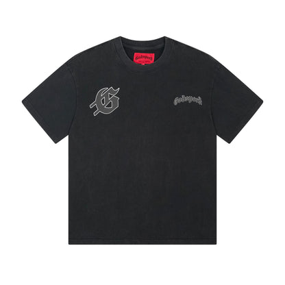 T-shirt noir délavé style vintage pour homme (impression artisanale) 1092