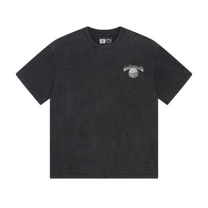 T-shirt noir délavé style vintage pour homme (impression artisanale) 1093
