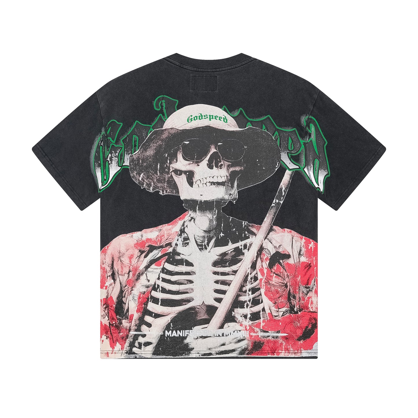 T-shirt noir délavé style vintage pour homme (impression artisanale) 1093