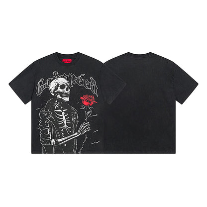 T-shirt noir délavé style vintage pour homme (impression artisanale) 1095