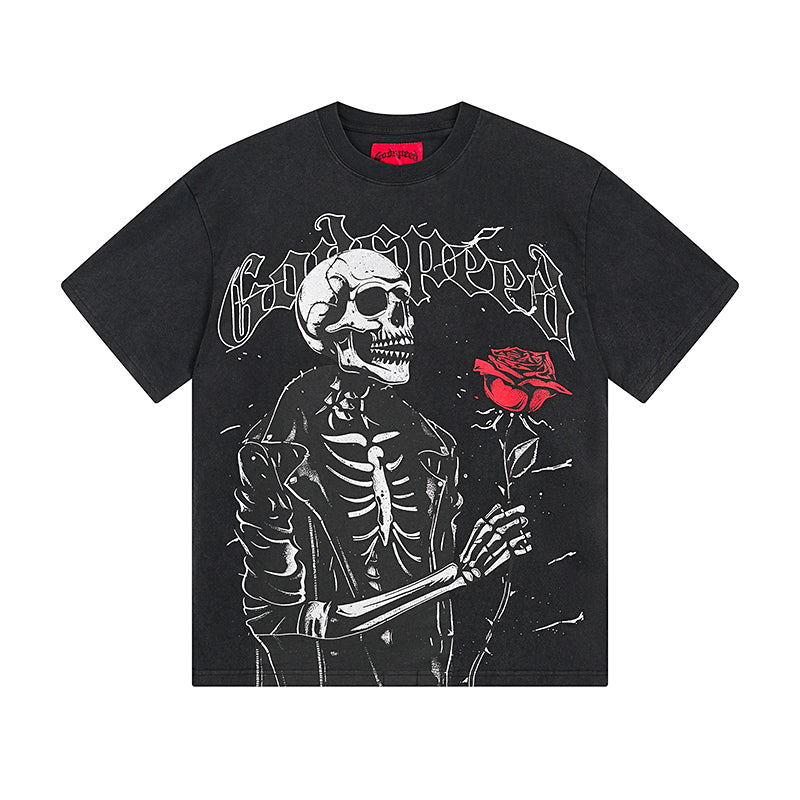 T-shirt noir délavé style vintage pour homme (impression artisanale) 1095