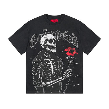 T-shirt noir délavé style vintage pour homme (impression artisanale) 1095