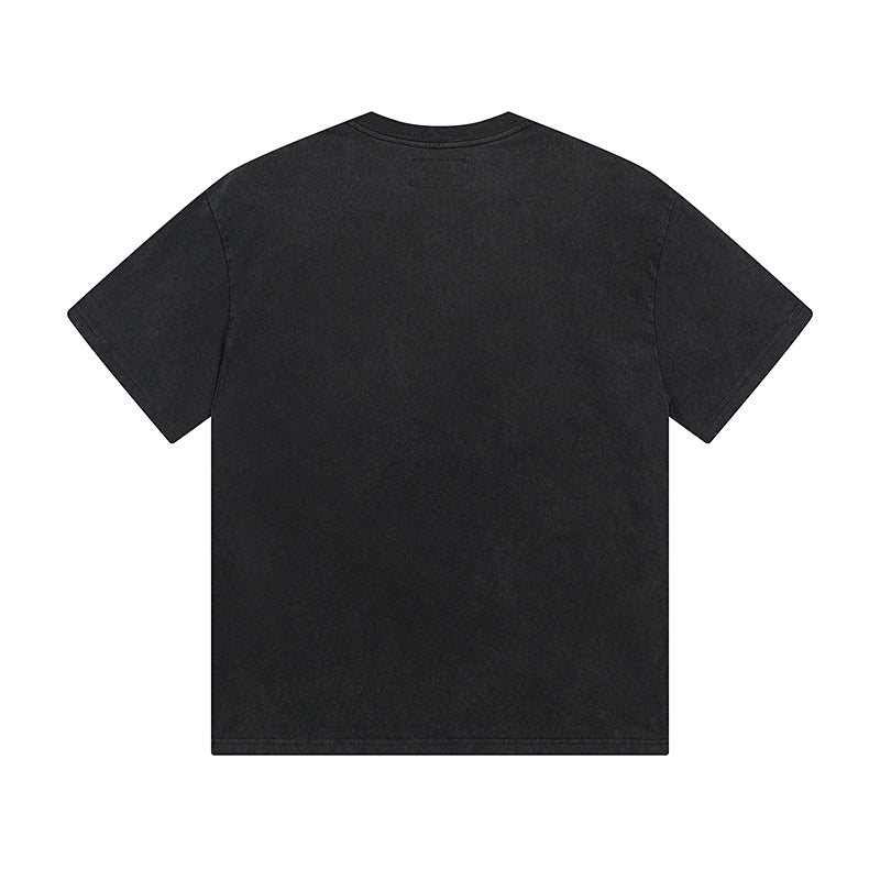T-shirt noir délavé style vintage pour homme (impression artisanale) 1095