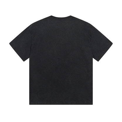 T-shirt noir délavé style vintage pour homme (impression artisanale) 1095