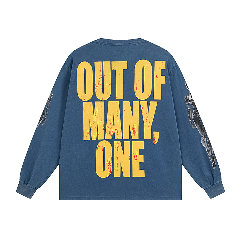 Blue & Black Street Vintage Washed Long Sleeve T-Shirt (Crafted Print) 1096