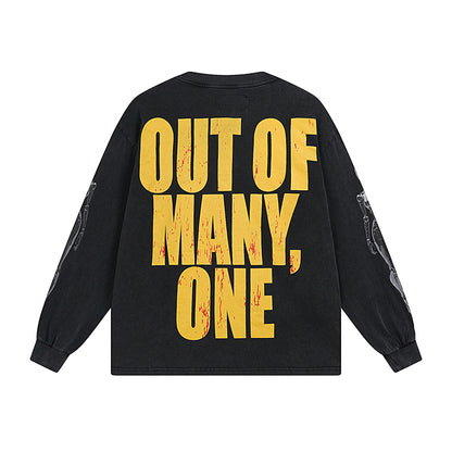 Blue & Black Street Vintage Washed Long Sleeve T-Shirt (Crafted Print) 1096