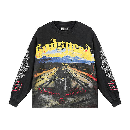 T-shirt à manches longues noir style vintage pour homme (impression artisanale) 1100