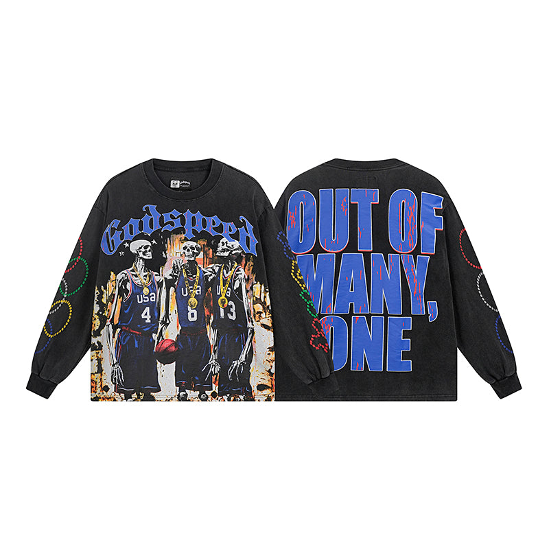 Black Street Vintage Washed Long Sleeve T-Shirt (Crafted Print) 1106