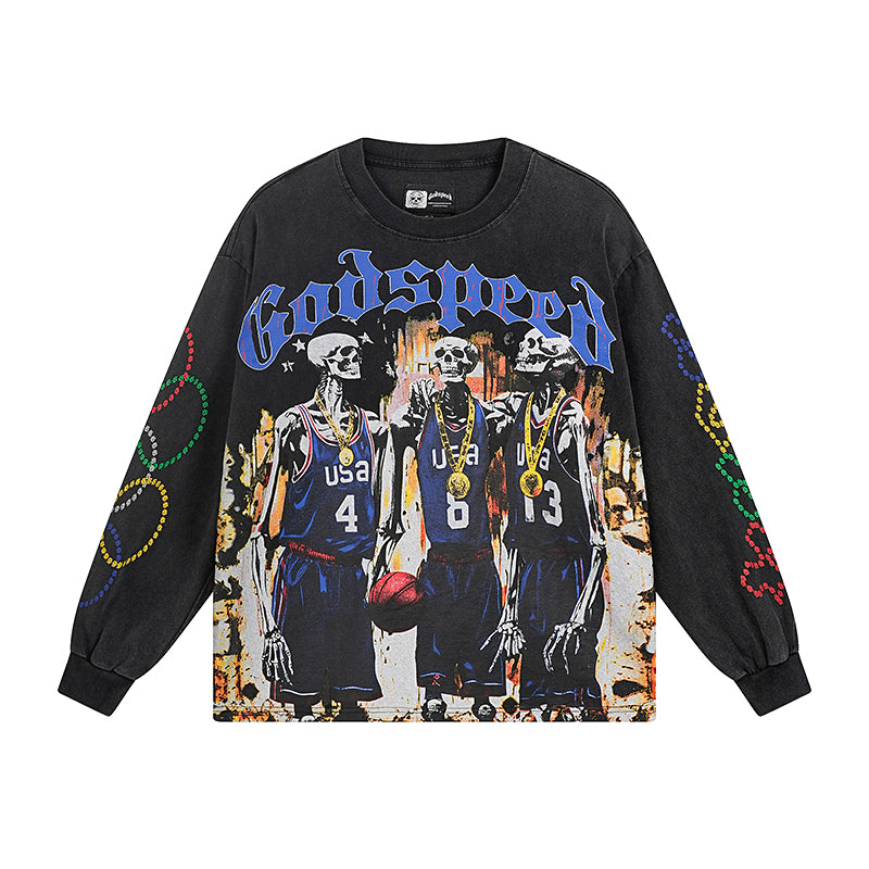 Black Street Vintage Washed Long Sleeve T-Shirt (Crafted Print) 1106