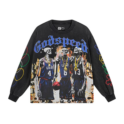 Black Street Vintage Washed Long Sleeve T-Shirt (Crafted Print) 1106