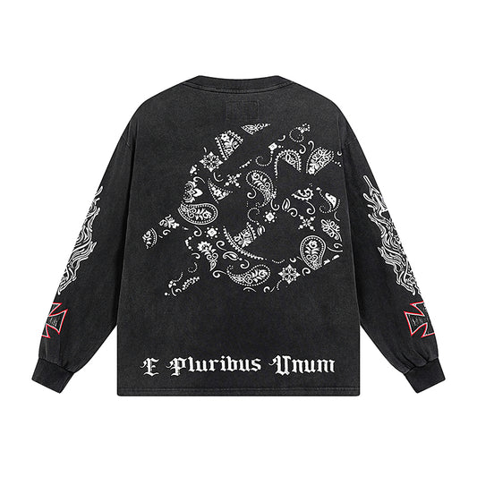 Black Street Vintage Washed Long Sleeve T-Shirt (Crafted Print) 1107