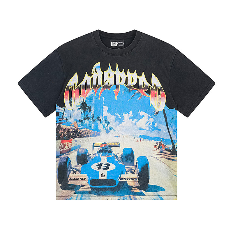 T-shirt noir délavé style vintage pour homme (impression artisanale) 1110
