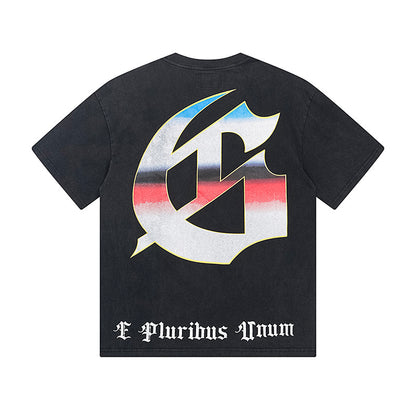 T-shirt noir délavé style vintage pour homme (impression artisanale) 1110
