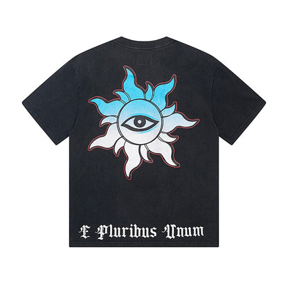 T-shirt noir délavé style vintage pour homme (impression artisanale) 1113