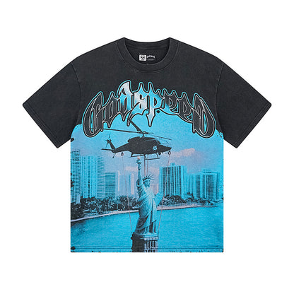 T-shirt noir délavé style vintage pour homme (impression artisanale) 1116