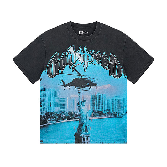 Black Street Vintage Washed T-Shirt (Crafted Print) 1116