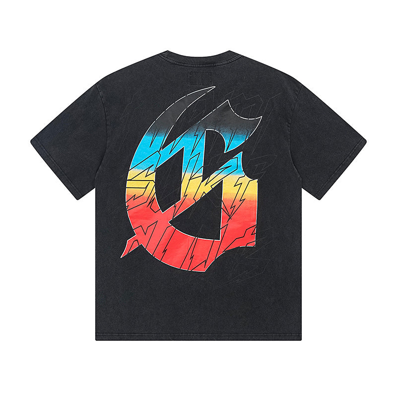 T-shirt noir délavé style vintage pour homme (impression artisanale) 1117