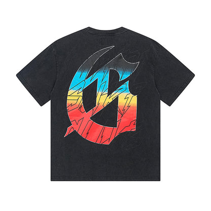 T-shirt noir délavé style vintage pour homme (impression artisanale) 1117