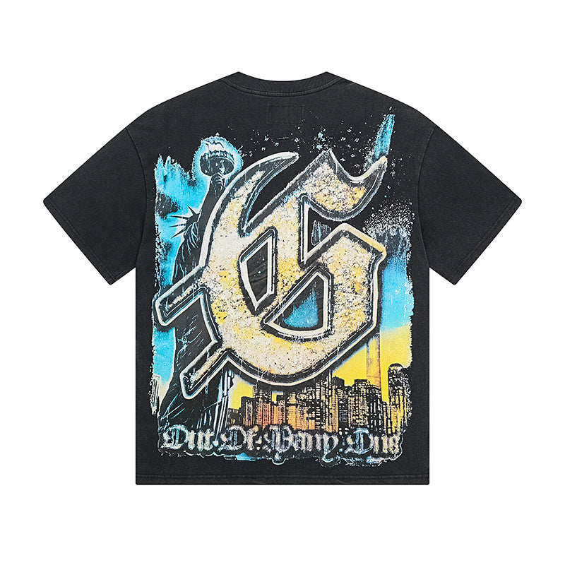 Black Street Vintage Washed T-Shirt (Crafted Print) 1120