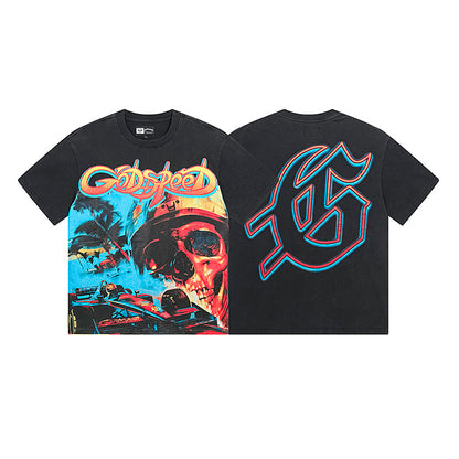 Black Street Vintage Washed T-Shirt (Crafted Print) 1121