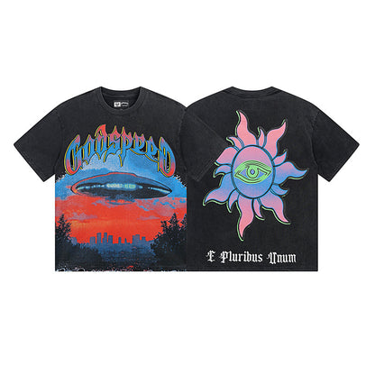 Black & Blue Street Vintage Washed T-Shirt (Crafted Print) 1125