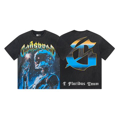 Black Street Vintage Washed T-Shirt (Crafted Print) 1126