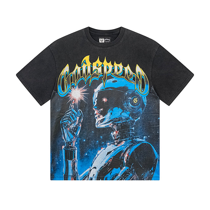 Black Street Vintage Washed T-Shirt (Crafted Print) 1126