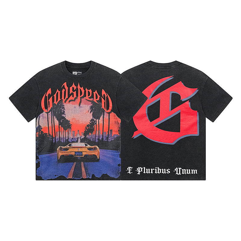 Black Street Vintage Washed T-Shirt (Crafted Print) 1129