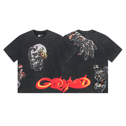 Black Street Vintage Washed T-Shirt (Crafted Print) 1132