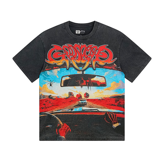 Black Street Vintage Washed T-Shirt (Crafted Print) 1137