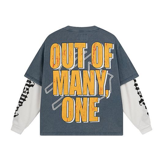 Blue & Black Street Vintage Washed Layered T-Shirt (Crafted Print) 1153