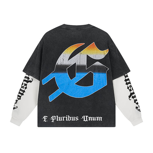 Black Street Vintage Washed Layered T-Shirt (Crafted Print) 1155
