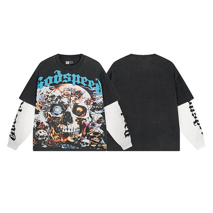 Black Street Vintage Washed Layered T-Shirt (Crafted Print) 1156