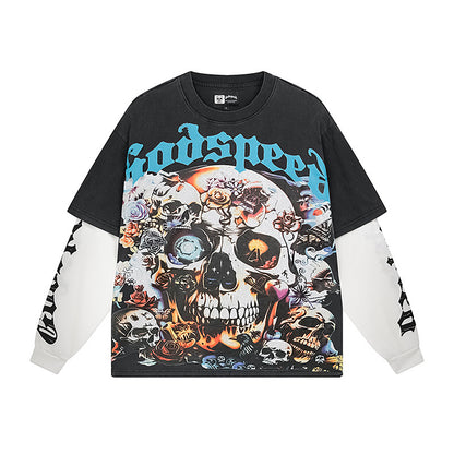 Black Street Vintage Washed Layered T-Shirt (Crafted Print) 1156