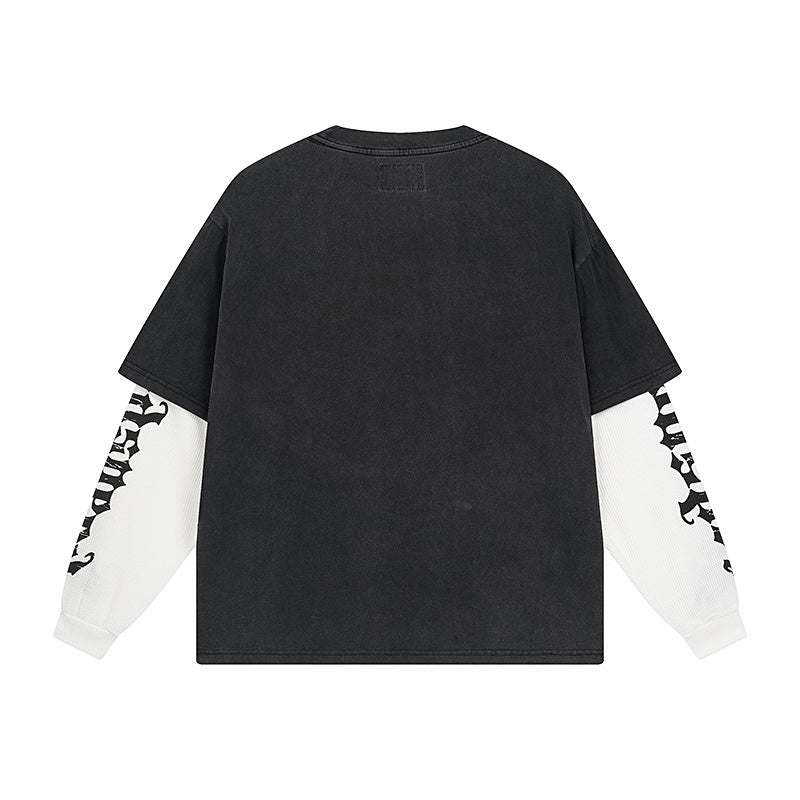 Black Street Vintage Washed Layered T-Shirt (Crafted Print) 1156