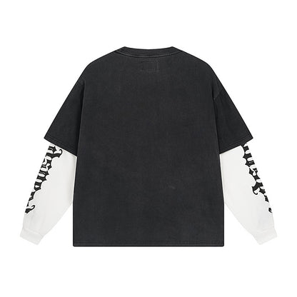 Black Street Vintage Washed Layered T-Shirt (Crafted Print) 1156