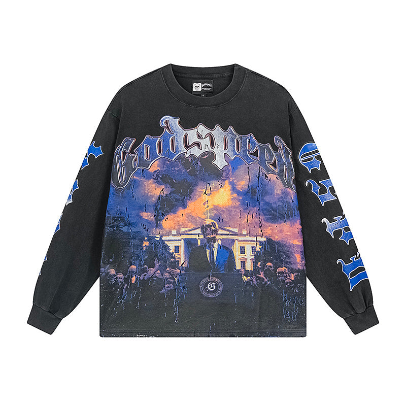 Black Street Vintage Washed Layered T-Shirt (Crafted Print) 1157
