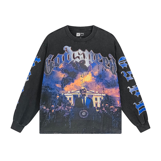 Black Street Vintage Washed Layered T-Shirt (Crafted Print) 1157