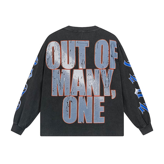 Black Street Vintage Washed Layered T-Shirt (Crafted Print) 1157