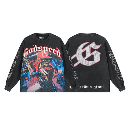Black Street Vintage Washed Long Sleeve T-Shirt (Crafted Print) 1159