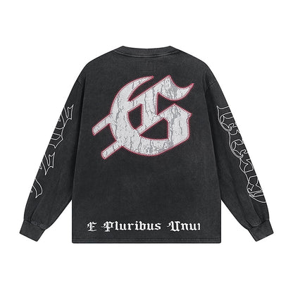 Black Street Vintage Washed Long Sleeve T-Shirt (Crafted Print) 1159
