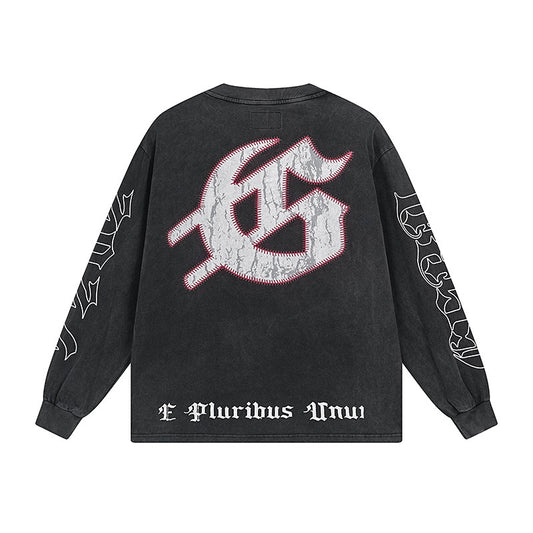 Black Street Vintage Washed Long Sleeve T-Shirt (Crafted Print) 1159