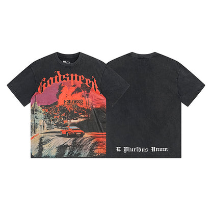 Black Street Vintage Washed T-Shirt (Crafted Print) 1163