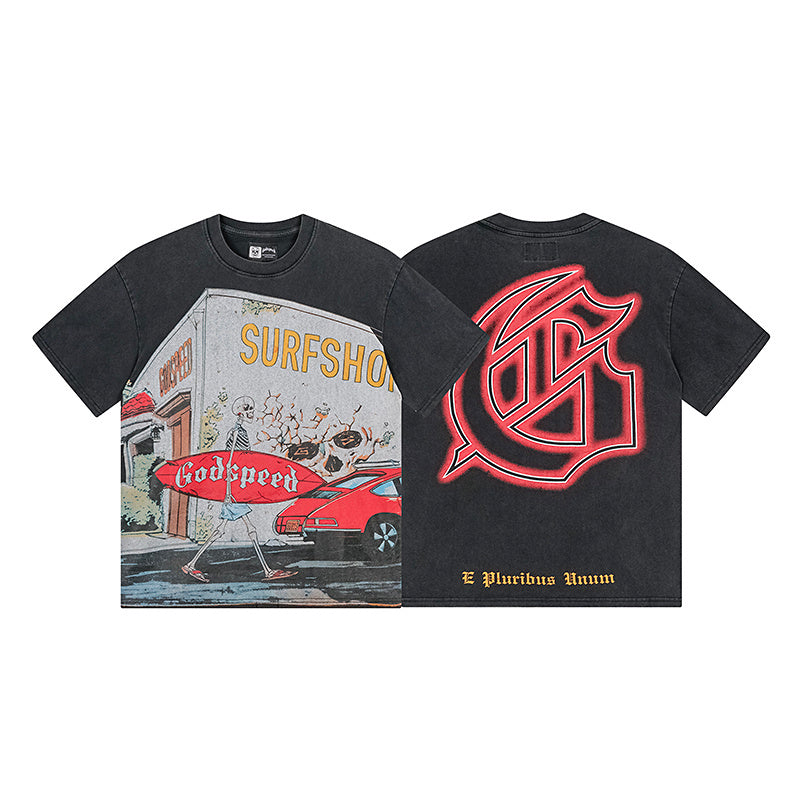 Men’s Black Street Vintage Washed T-Shirt (Crafted Print) 1167