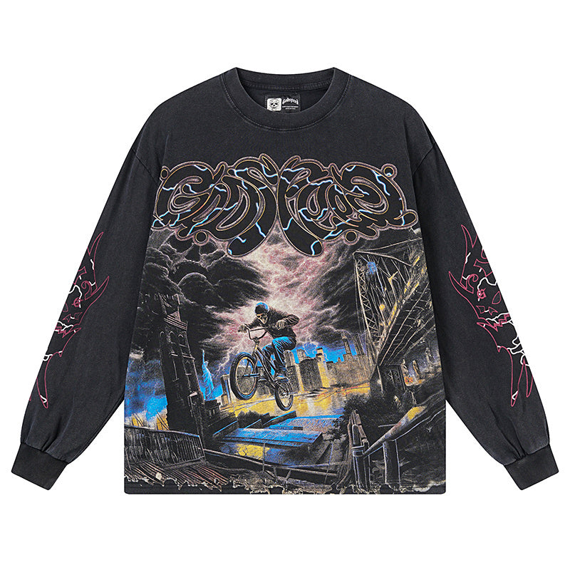 Black Street Vintage Washed Long Sleeve T-Shirt (Crafted Print) 1173