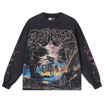 Black Street Vintage Washed Long Sleeve T-Shirt (Crafted Print) 1173