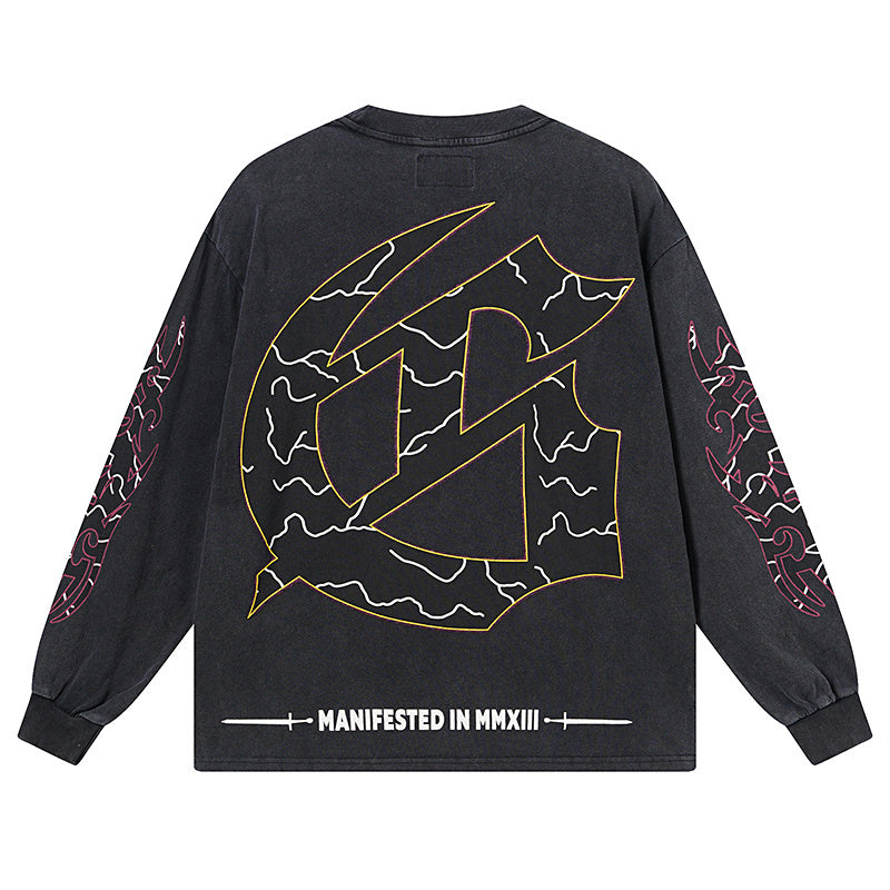 Black Street Vintage Washed Long Sleeve T-Shirt (Crafted Print) 1173