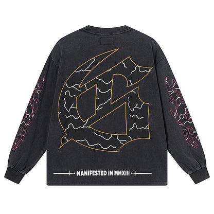 Black Street Vintage Washed Long Sleeve T-Shirt (Crafted Print) 1173